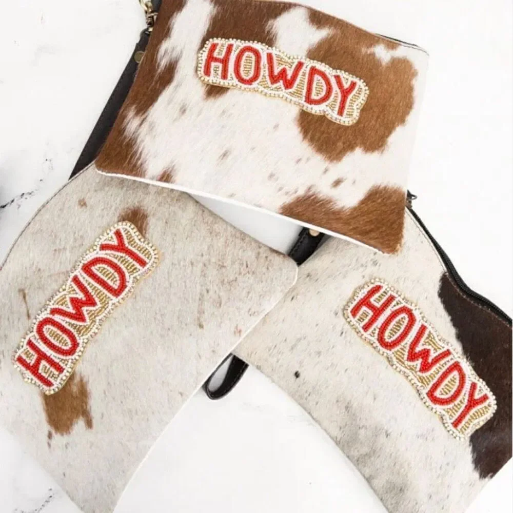 Cowgirl Western Howdy Cowhide Wristlet Boho Clutch New